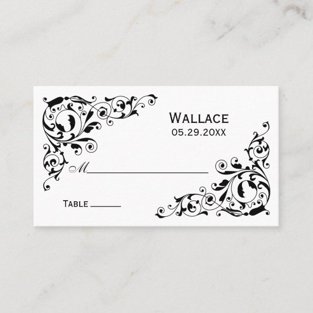 Tarjeta De Mesa Barrido blanco y negro con estilo (Anverso)