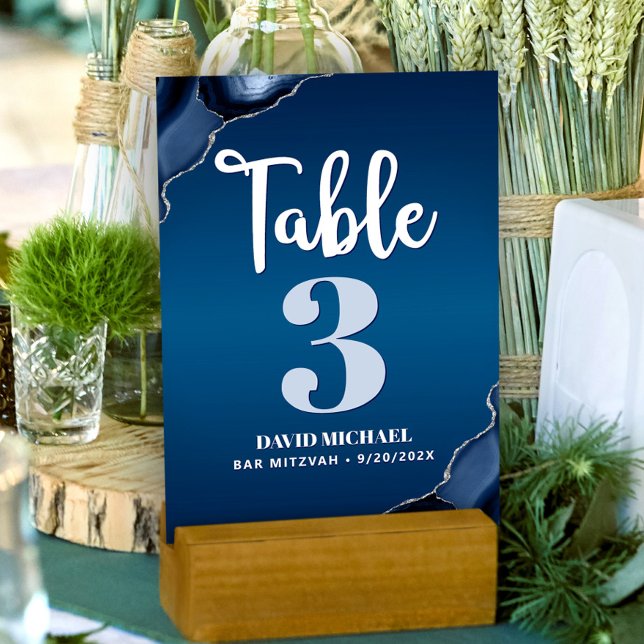 Tarjeta De Mesa Barrio Mitzvah Navy Moderno Guión Agate Azul de Om (Subido por el creador)