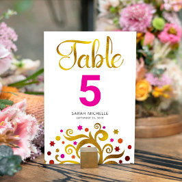 Tarjeta De Mesa Bat Mitzvah Árbol rosa y Relieve metalizado dorado