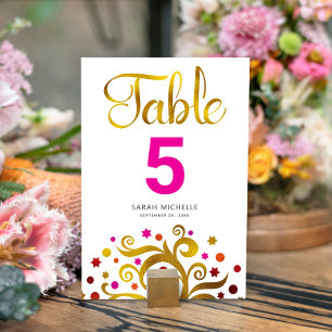 Tarjeta De Mesa Bat Mitzvah Árbol rosa y Relieve metalizado dorado