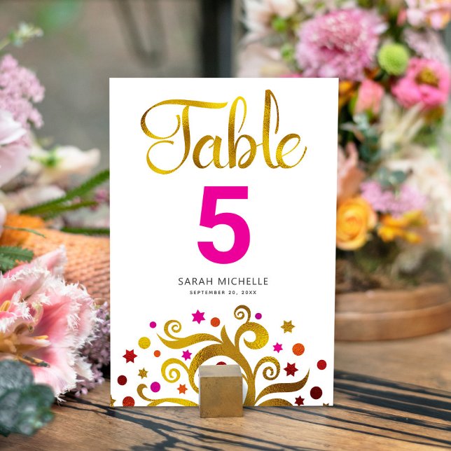 Tarjeta De Mesa Bat Mitzvah Árbol rosa y Relieve metalizado dorado (Subido por el creador)