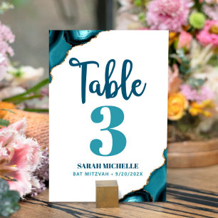 Tarjeta De Mesa Bat Mitzvah Moderno Turquesa Ágata Verde Script
