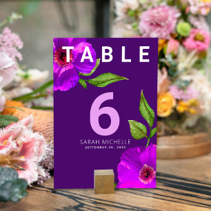 Tarjeta De Mesa Bat Mitzvah Morple Pink Floral Watercolor Moderno