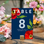 Tarjeta De Mesa Bat Mitzvah Navy Blue Red Floral Watercolor de agu<br><div class="desc">Ningún fiesta de Bat Mitzvah está completo sin tarjetas de número de tabla personalizadas. Que tu favorita Bat Mitzvah esté orgullosa, se regocije y celebre su hito en su fiesta perfectamente coordinada. Esta sofisticada moda, impresionante y florida acuarela roja con un moderno serif de san domina un fondo azul marino...</div>