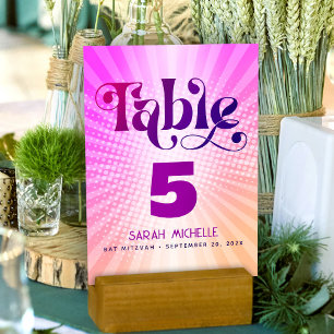Tarjeta De Mesa Bat Mitzvah Negrita Retro Boho Rosa Naranja Gradie