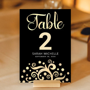 Tarjeta De Mesa Bat Mitzvah Negro Oro Hoja Árbol de la Vida Letra