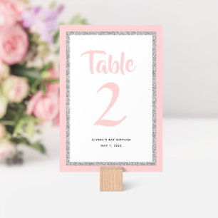 Tarjeta De Mesa Bat Mitzvah Purpurinoso rosa claro y plateado