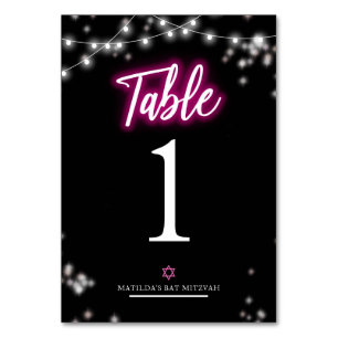 Tarjeta De Mesa Bat Mitzvah Tema Neon Rosa Fuerte