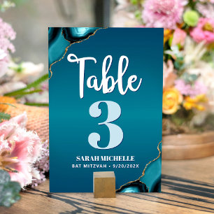 Tarjeta De Mesa Bat Mitzvah Turquoise Ombre Agate Script Moderno