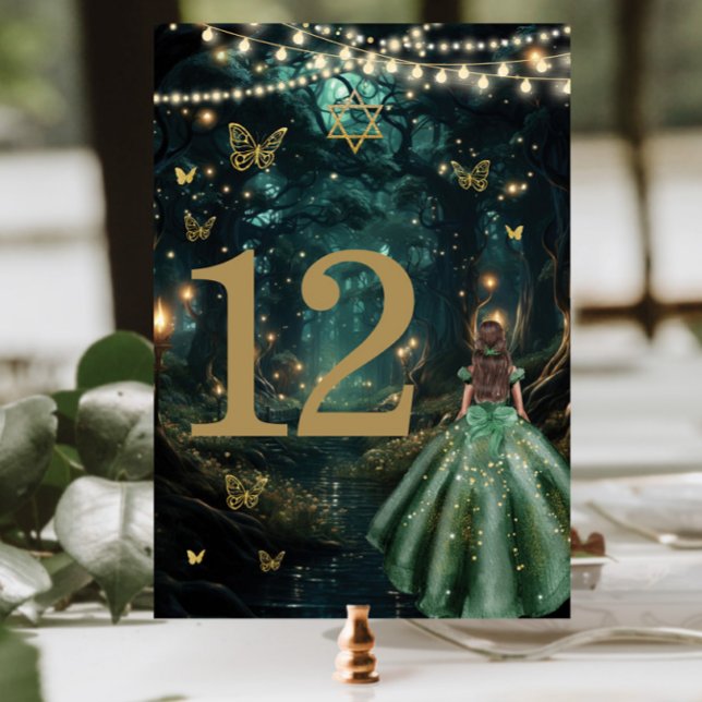 Tarjeta De Mesa Bat Mitzvah vestido verde de esmeralda de los bosq (Subido por el creador)