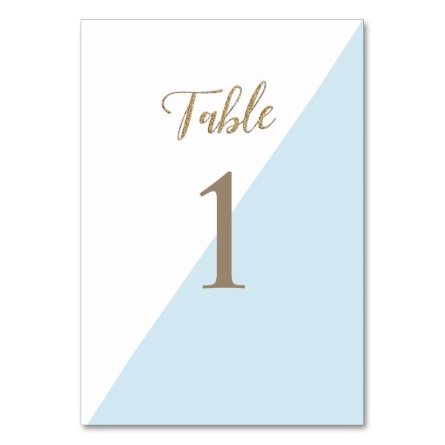 Tarjeta De Mesa Bautismo azul de oro moderno editable (Anverso)