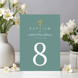 Tarjeta De Mesa Bautismo de chico de la cruz religiosa verde