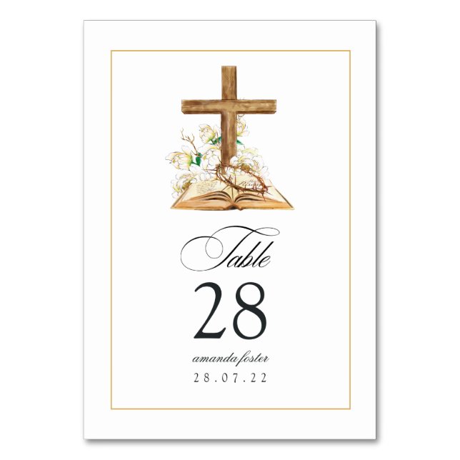 Tarjeta De Mesa Bautismo floral acuarela/ cristianismo/ dedicción (Anverso)