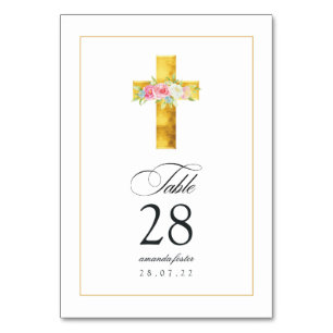 Tarjeta De Mesa Bautismo floral acuarela/ cristianismo/ dedicción