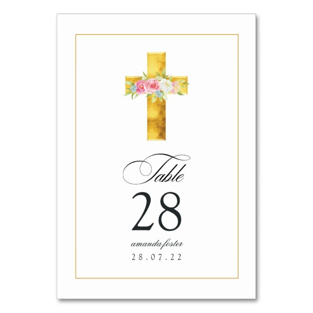 Tarjeta De Mesa Bautismo floral acuarela/ cristianismo/ dedicción (Anverso)