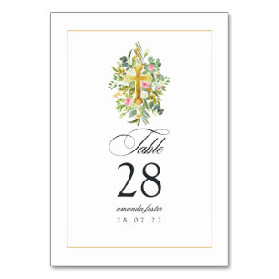 Tarjeta De Mesa Bautismo floral acuarela/ cristianismo/ dedicción