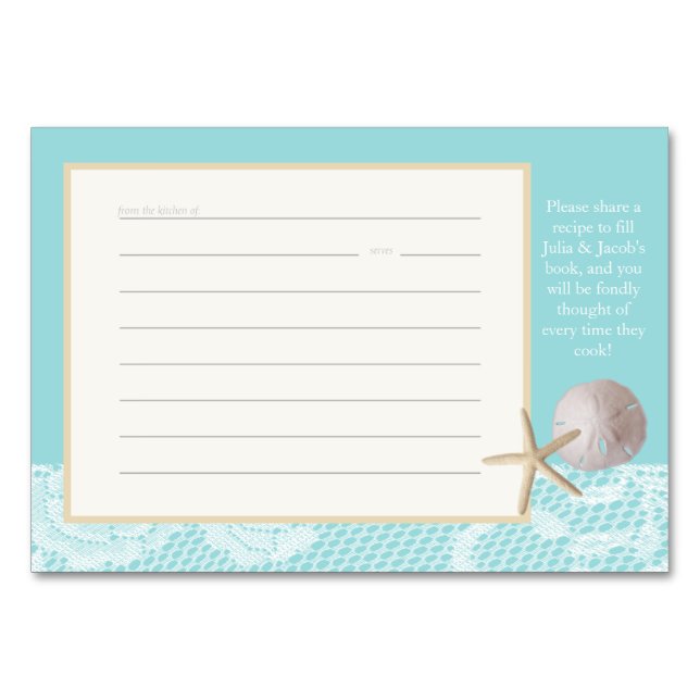 Tarjeta De Mesa Beach Romance Recipe Card Robin Egg Blue (Anverso)