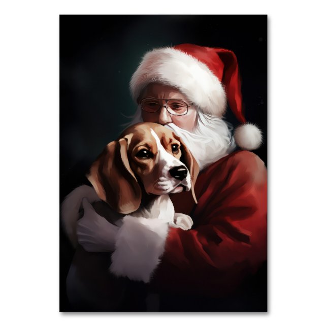 Tarjeta De Mesa Beagle con Navidades festivos de Santa Claus (Anverso)