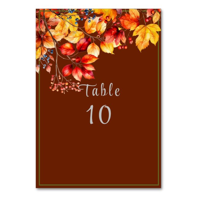 Tarjeta De Mesa Beautiful Fall Leaves and Berries Autumn Wedding (Anverso)
