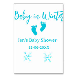 Tarjeta De Mesa Bebé en invierno ducha de bebé azul pies bebé neva