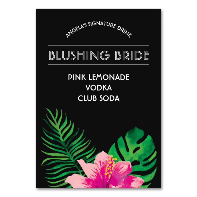 Tarjeta De Mesa Bebida con firma de Hibiscus rosa (Anverso)
