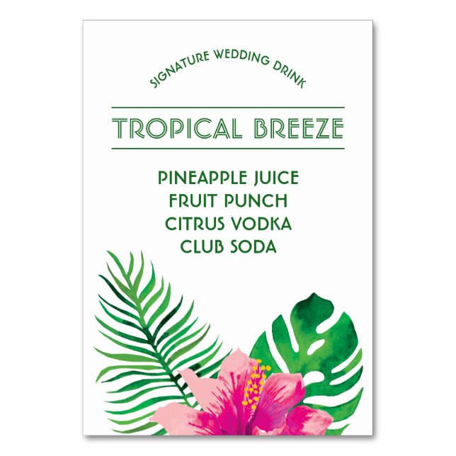 Tarjeta De Mesa Bebida con firma de Hibiscus rosa (Anverso)