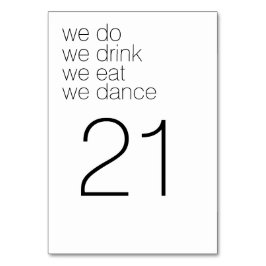 Tarjeta De Mesa Bebimos Baile Comida - Boda moderno