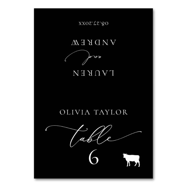 Tarjeta De Mesa Beef Black Boda Guest Name (Anverso)