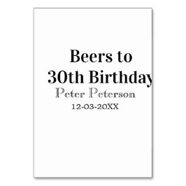 Tarjeta De Mesa Beers to 30th birthday name date man stylishSimple