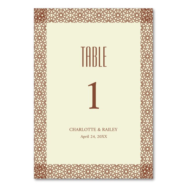 Tarjeta De Mesa Beige Brown Rústico Islámico Geométrico Frontera Ú (Anverso)