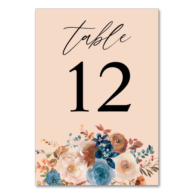 Tarjeta De Mesa Beige & Dusty Blue Floral Table Number - Beige (Anverso)