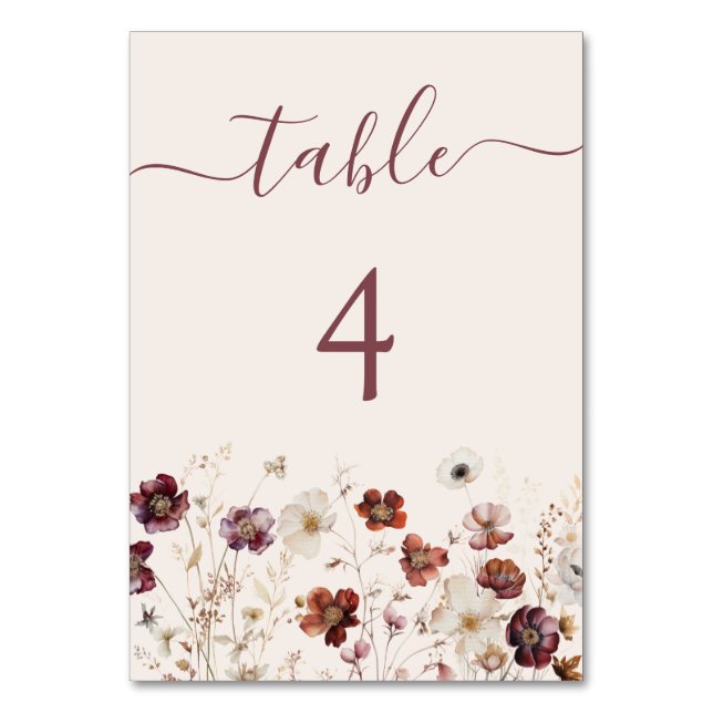 Tarjeta De Mesa Beige Fall Floral Boda (Anverso)