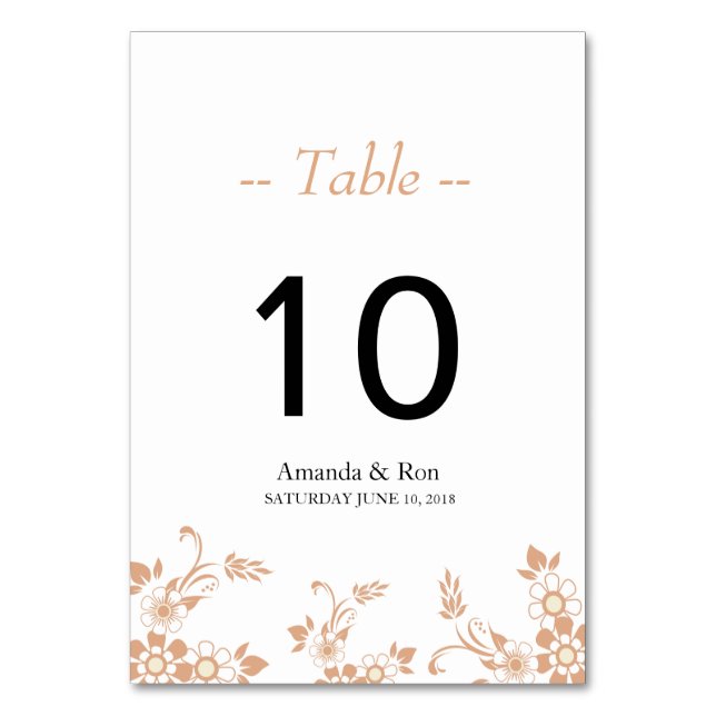 Tarjeta de mesa beige floral número (Anverso)