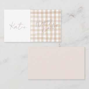 Tarjeta De Mesa Beige Gingham Check Happy Easter Table Name