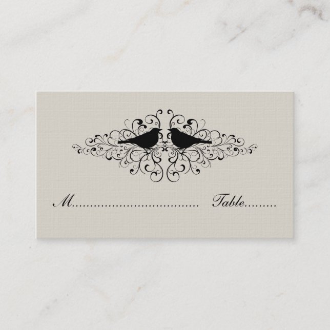 Tarjeta De Mesa Beige Love Bird Swirls Place Card (Anverso)