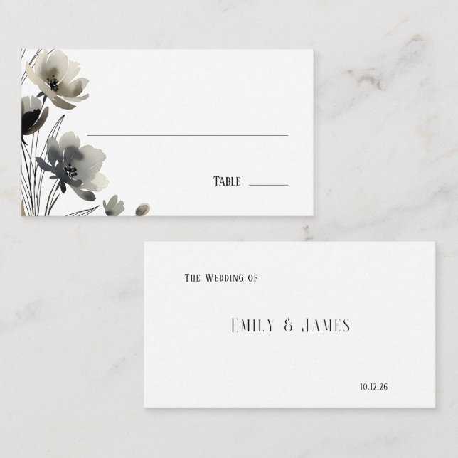 Tarjeta De Mesa Beige Neutral Floral Wedding (Anverso / Reverso)