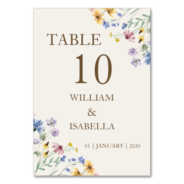 Tarjeta De Mesa Beige Pastel Wildflower (Anverso)