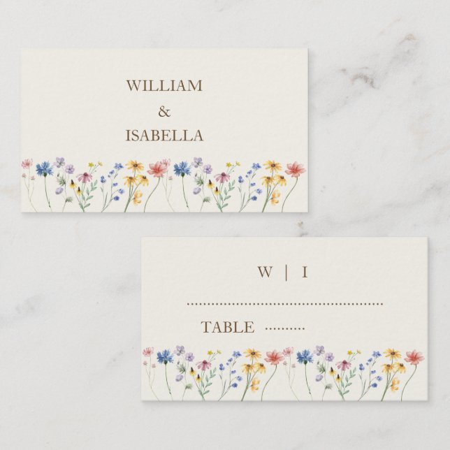 Tarjeta De Mesa Beige Pastel Wildflower (Anverso / Reverso)