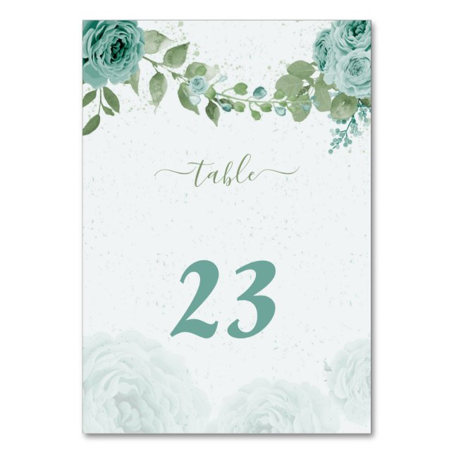 Tarjeta De Mesa bellas flores azules verde botánico (Anverso)