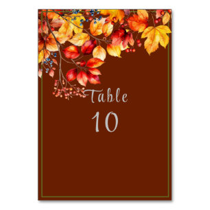 Tarjeta De Mesa Bellas hojas y bayas de otoño en boda de otoño