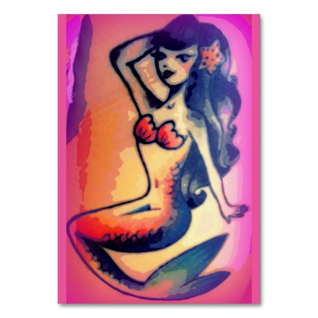 Tarjeta De Mesa belleza de sirena de pelo oscuro (Anverso)