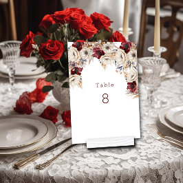 Tarjeta De Mesa Bellos lapachos de Borgoña de rosas blancas