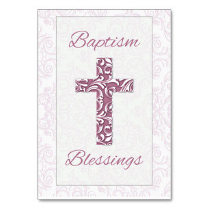Tarjeta De Mesa Bendiciones de Bautizo para Niña Cruces de Damasco