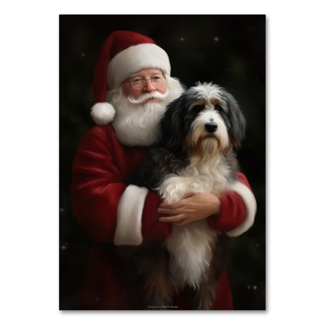 Tarjeta De Mesa Bernedoodle con Navidades festivos de Santa Claus (Anverso)