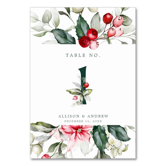 Tarjeta De Mesa Berry de invierno # 1 Número de tabla (Anverso)