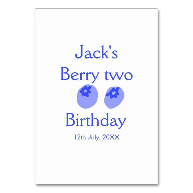Tarjeta De Mesa Berry dos cumpleaños azul berry agregar nombre fec (Anverso)
