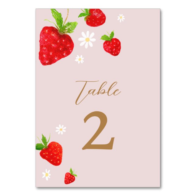 Tarjeta De Mesa Berry First First Strawberry Birthday (Anverso)
