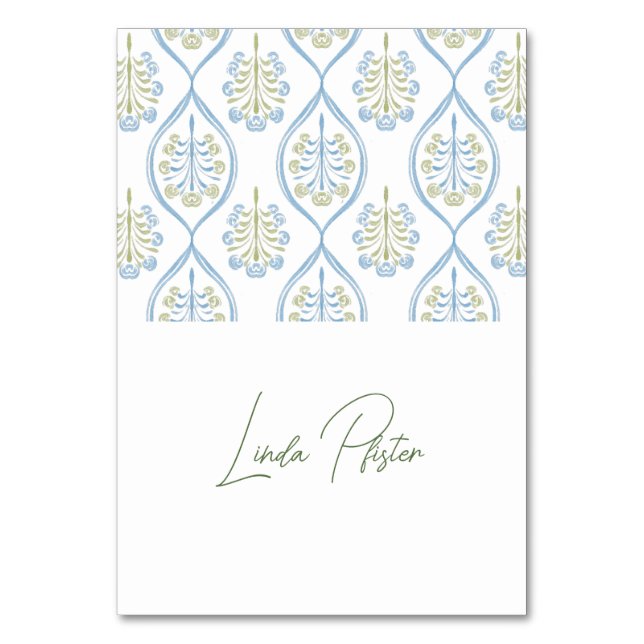 Tarjeta De Mesa Bespoke azul y verde floral boda  (Anverso)