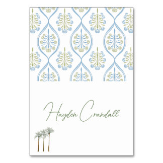 Tarjeta De Mesa Bespoke Blue and Green Wedding Palm Tree