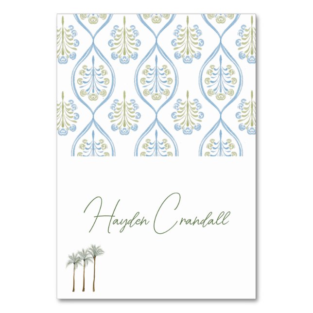 Tarjeta De Mesa Bespoke Blue and Green Wedding Palm Tree (Anverso)